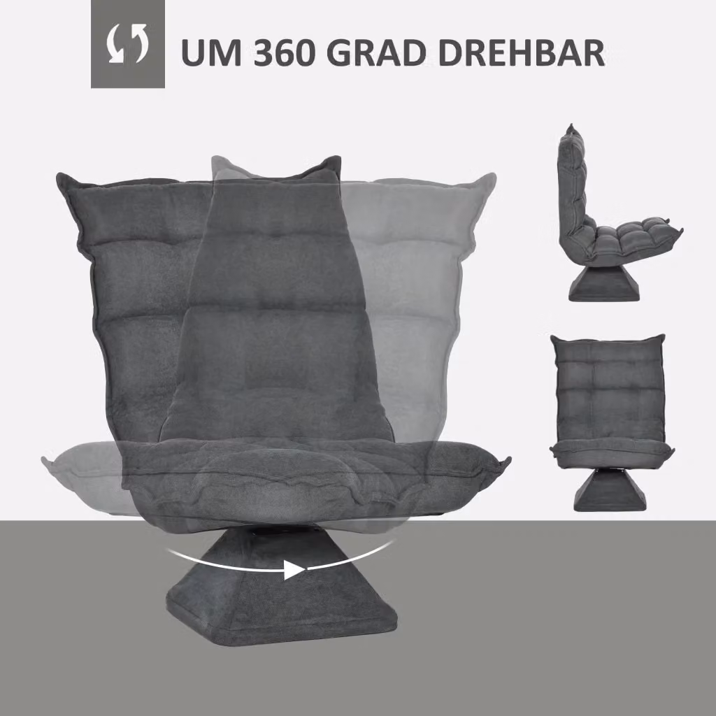 Poltrona relax girevole OKWISH in velluto grigio con schienale reclinabile e base in metallo – 2