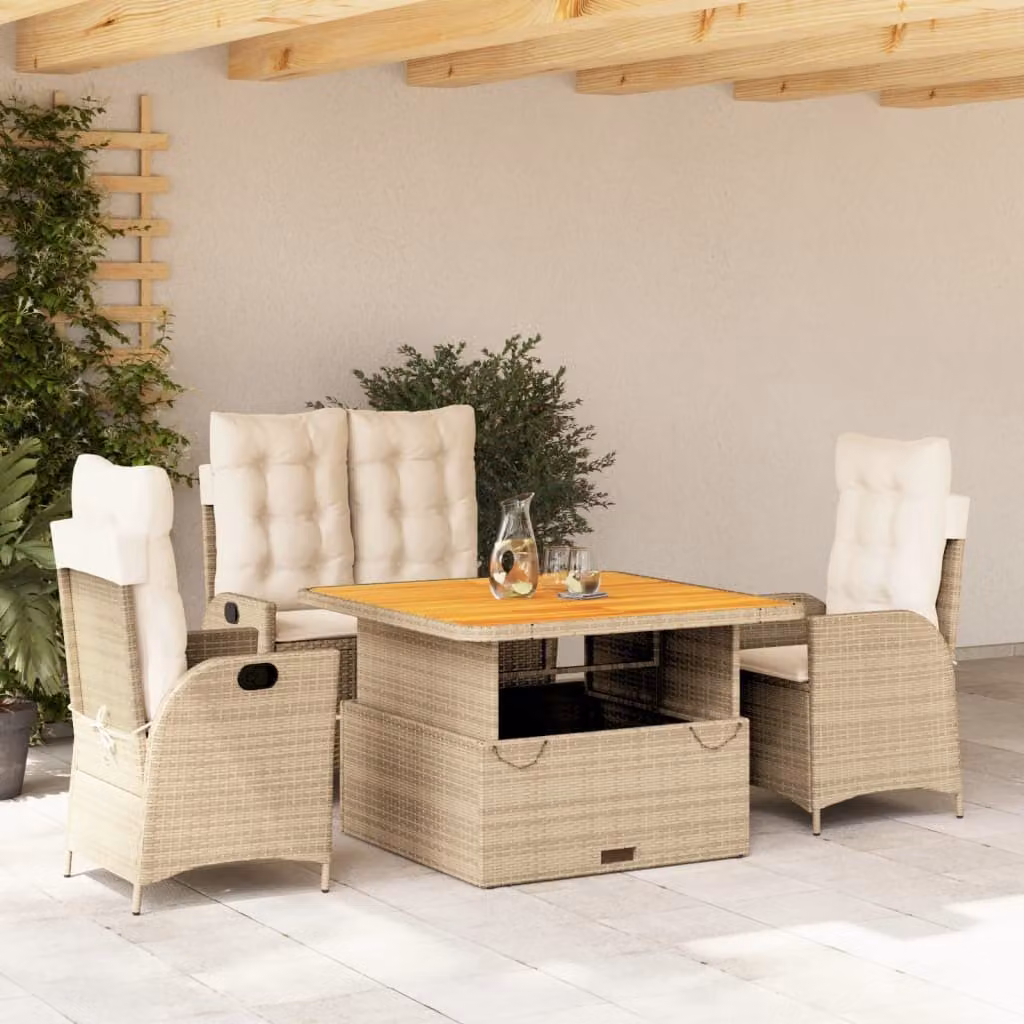 Maison Exclusive - Set da Pranzo da Giardino 4 pz con Cuscini Beige in Polyrattan