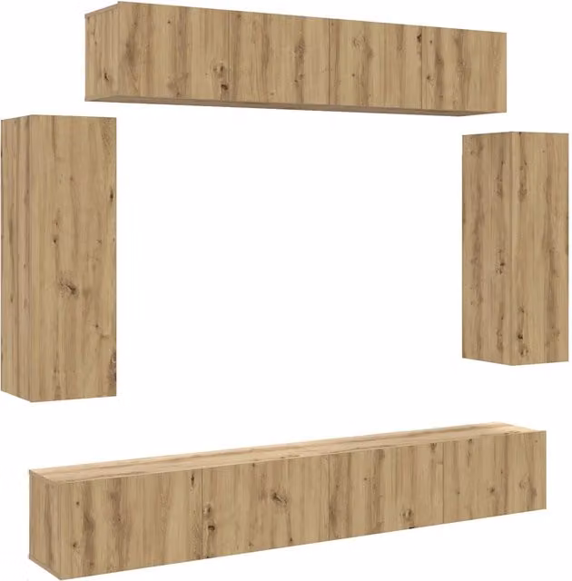 Set Mobile TV 6 pz | Armadietto TV | Mobile Porta TV Montato a Parete Rovere in Legno Multistrato