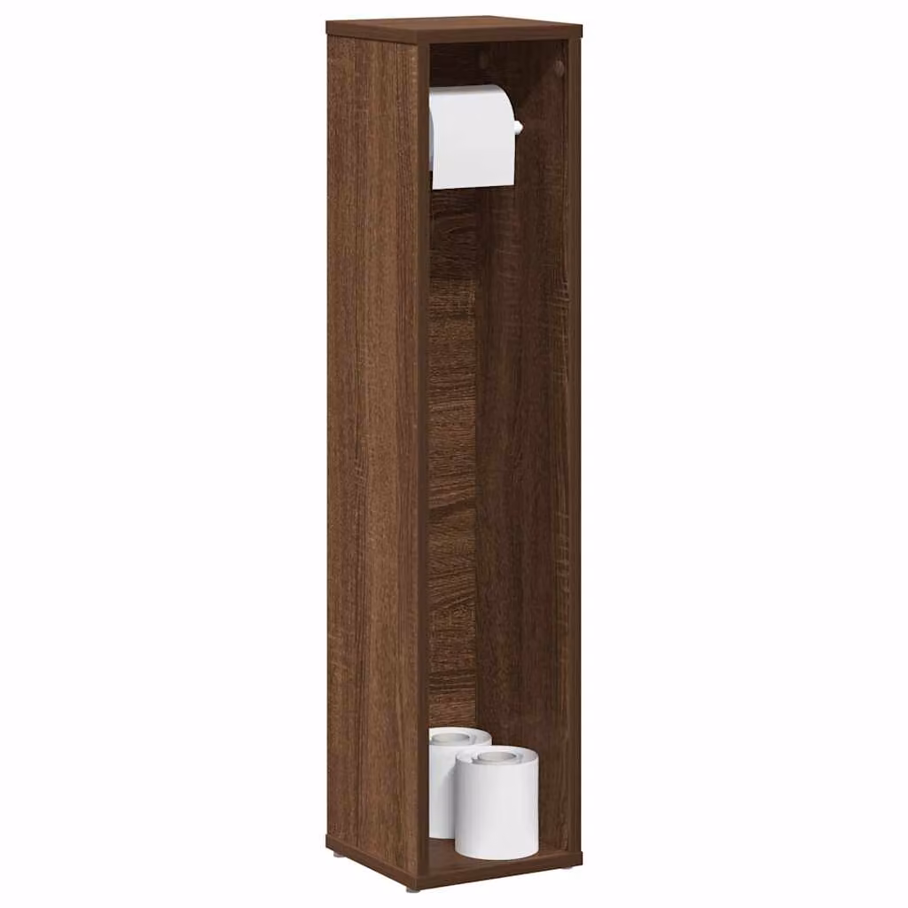 vidaXL Mobiletto da bagno moderno con portarotolo in rovere Marrone L/P/H: 20,5 x 20 x 90 cm