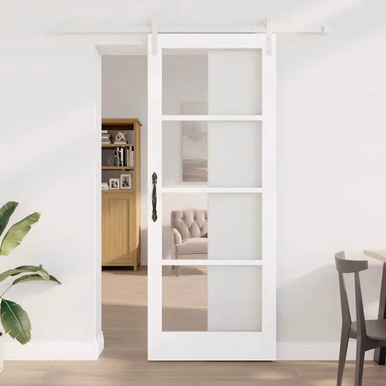 Porta scorrevole moderna vidaXL ORKDAL in legno e vetro, colore bianco, L: 83 cm, H: 211 cm