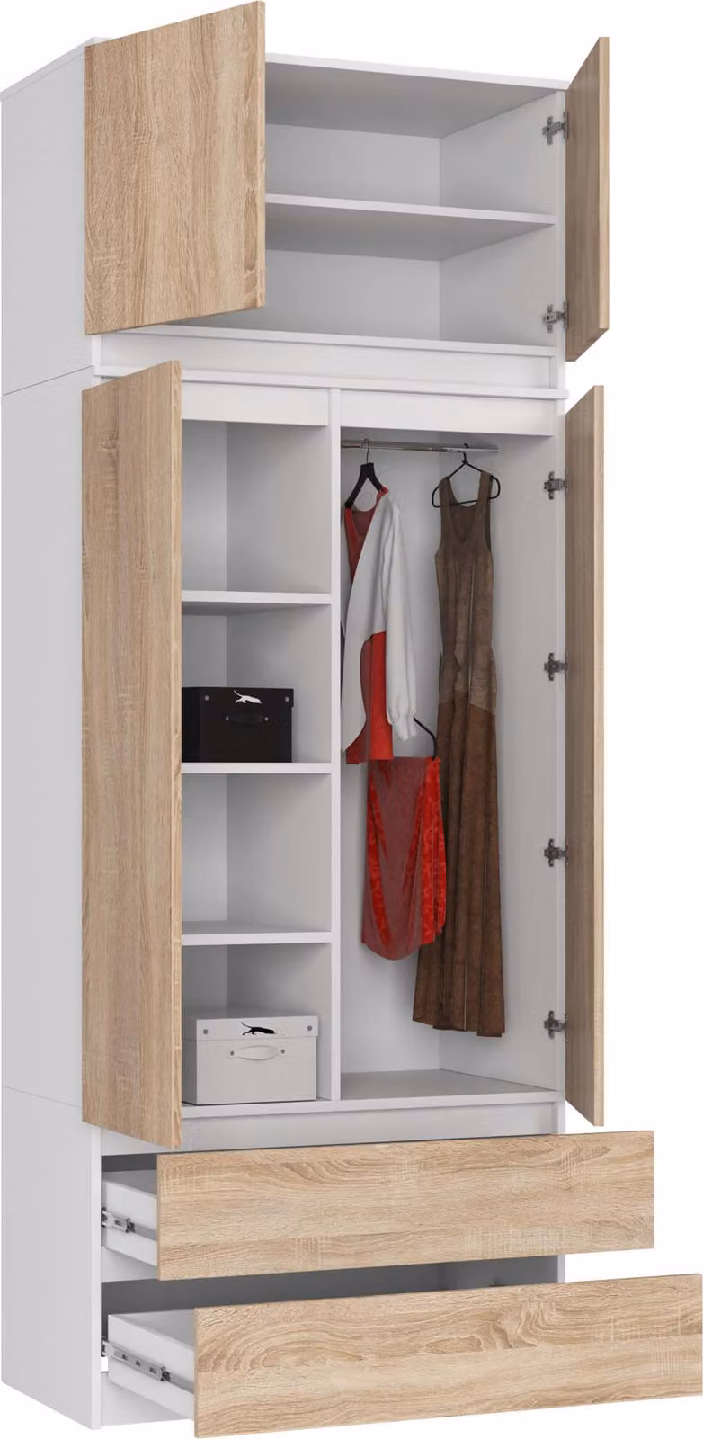 Armadio moderno S90 con sopralzo e 2 cassetti