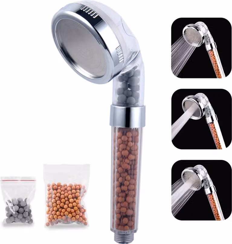 Filtro doccia 3 in 1 con getto a pioggia e anioni, soffione doccia, bianco