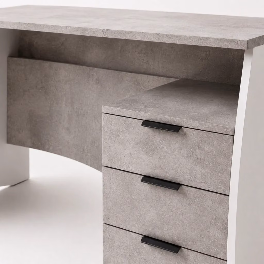Scrivania Moderna con 3 Cassetti per Studio e Ufficio, Colore Bianco e Grigio Cemento, L/P/H: 136 x 74 x 67 cm – 2