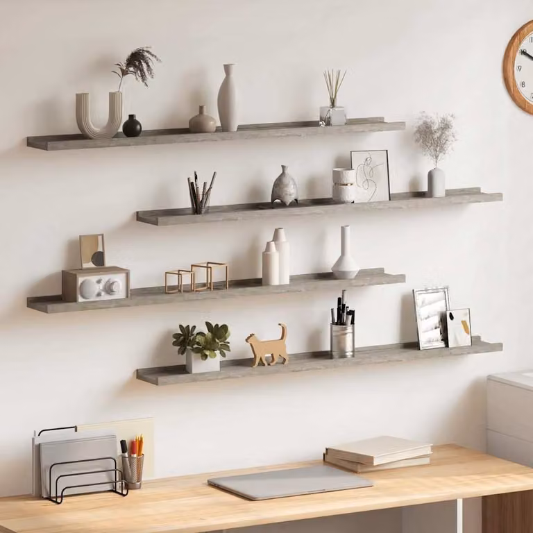 Set di 4 mensole da parete vidaXL in stile moderno, colore grigio, L 100 cm x P 9 cm x H 3 cm