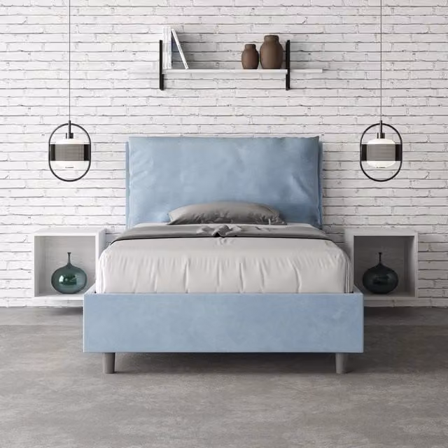 Letto una piazza e mezza Antea Large Ityhome con rete imbottita in microfibra azzurro L 130 cm x P 190 cm