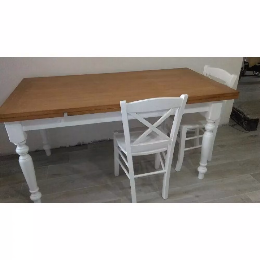 Tavolo da pranzo allungabile in legno stile country chic Mobili 2G piano rovere e bianco L: 160 cm, P: 85 cm, H: 80 cm – 2