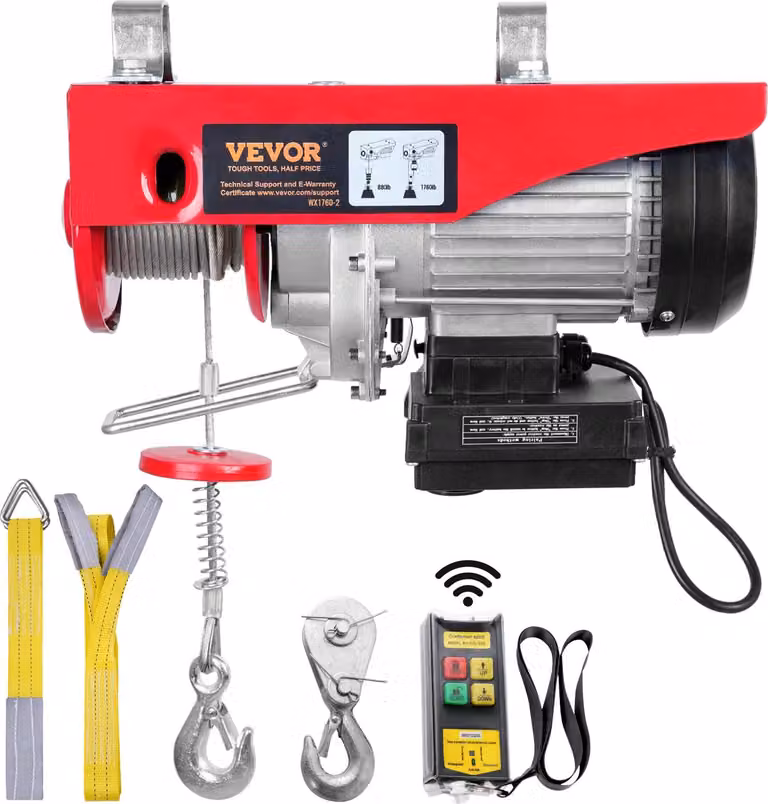 Verricelli elettrici da 800 kg, con un'altezza di sollevamento di 12 metri, potenza di 1450 W, dotati di telecomando senza fili