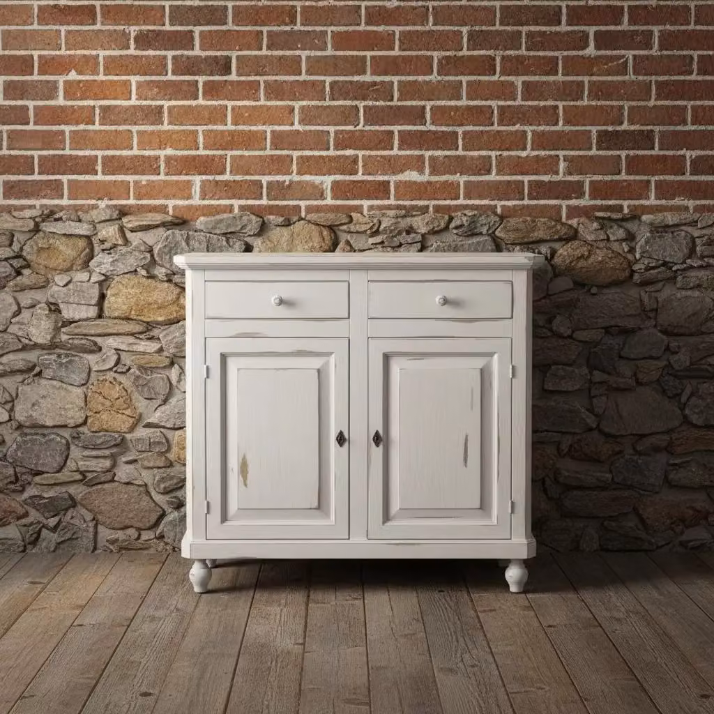 Credenza in legno stile shabby chic bianco con 2 ante Mobili 2G L: 104 cm, P: 43 cm, H: 98 cm – 2
