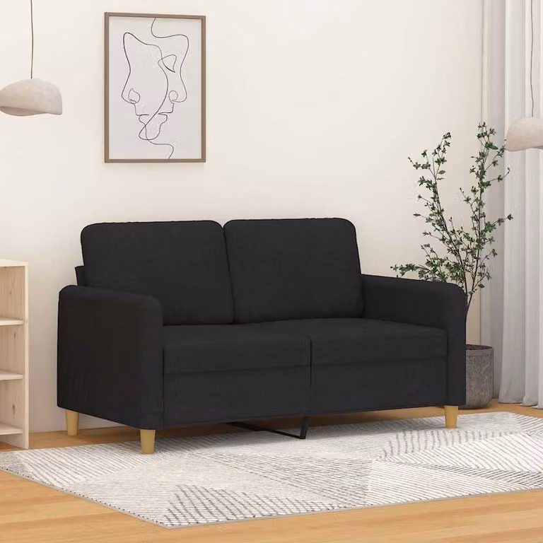 Divano a 2 posti moderno vidaXL in tessuto nero con struttura in metallo per il tuo soggiorno L: 138 cm, P: 80 cm, H: 77 cm