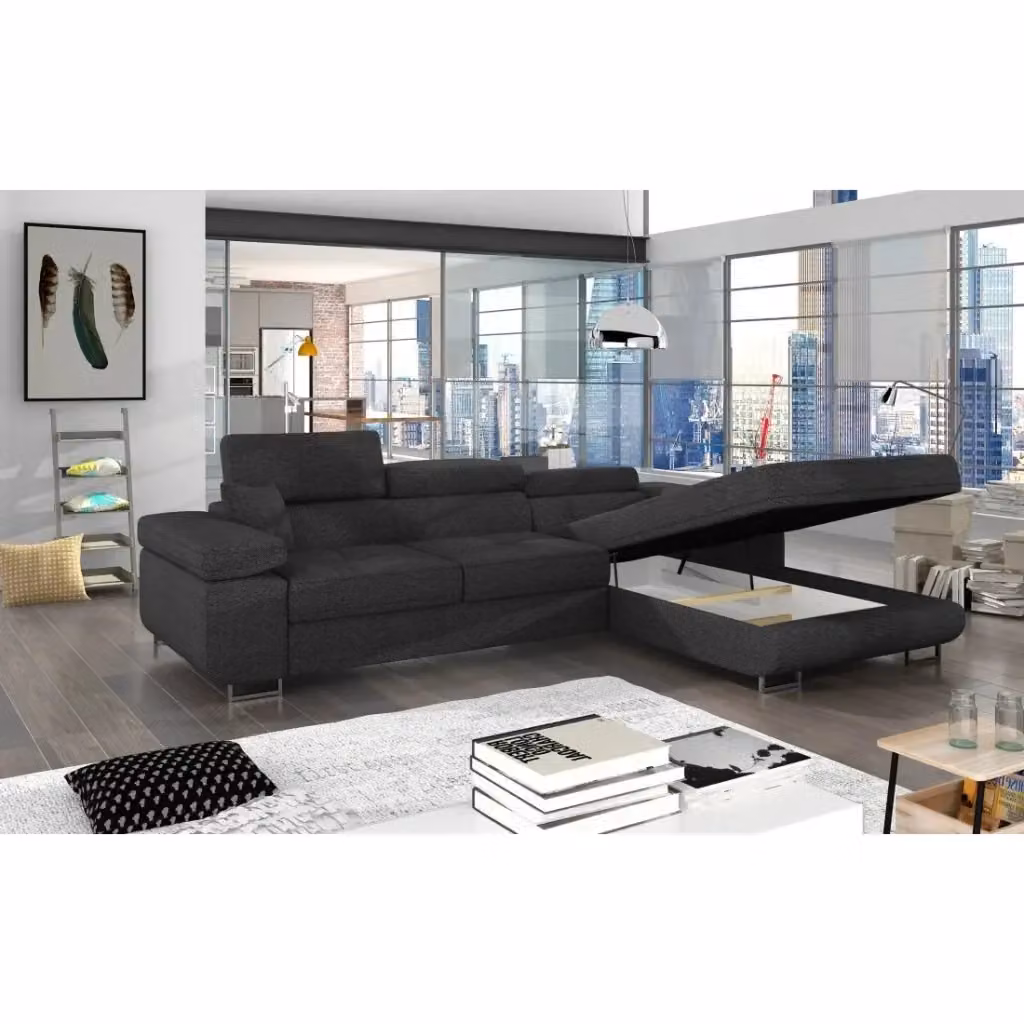 Divano angolare trasformabile AMANDA MEUBLORAMA grigio con contenitore e funzione letto – 2