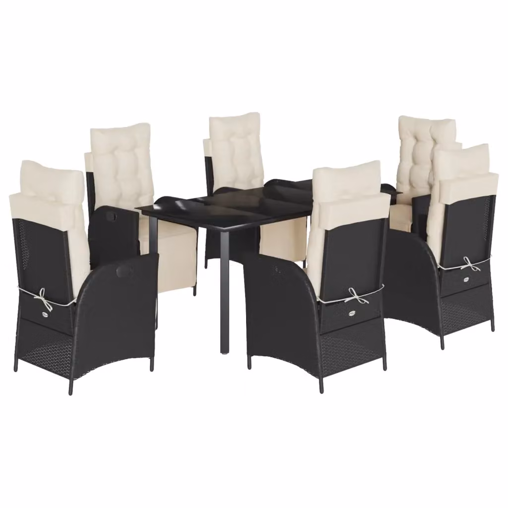 vidaXL Set da Pranzo da Giardino 7 pz in Polyrattan Nero con Cuscini e Tavolo in Vetro – 2