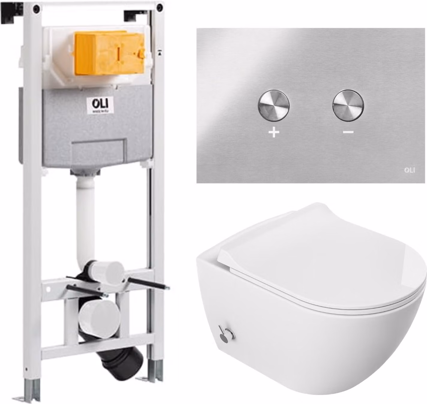 Domotechnika | Set di toilette sospese Viba - cassetta di scarico - bianco - senza bordo, con chiusura morbida, igienico, moderno - pomolo cromato