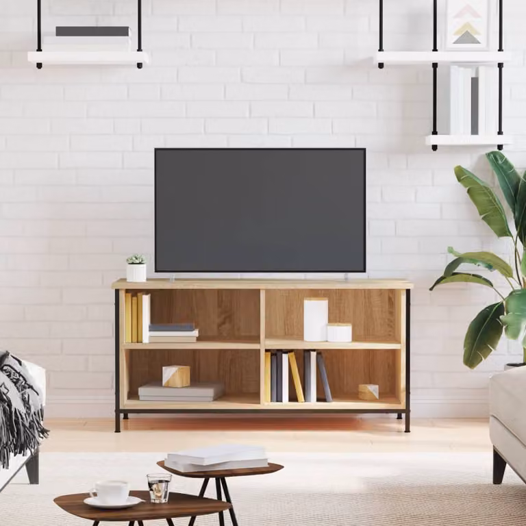 Mobile Porta TV vidaXL in Legno Rovere Sonoma e Metallo, Stile Industrial con Ruote, L 100 x P 40 x H 50 cm