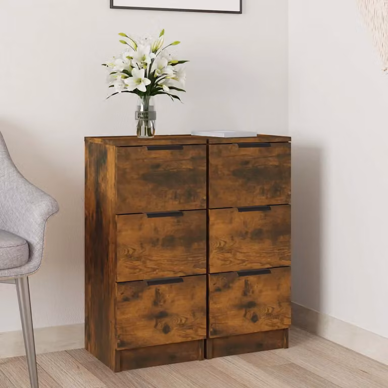 Set di 2 credenze moderne vidaXL in legno multistrato e MDF, colore rovere fumo, da appendere a parete, L/P/H: 30 x 30 x 70 cm