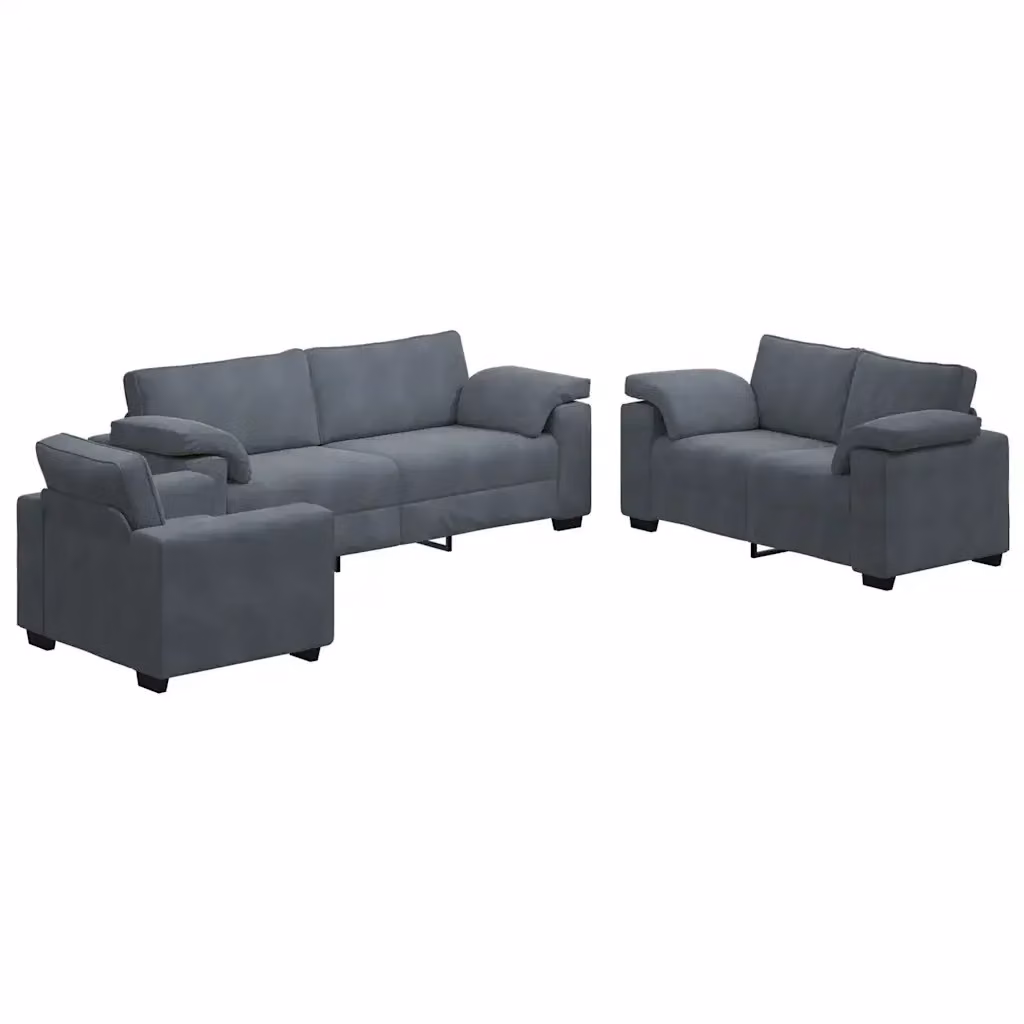 Set di divani moderno vidaXL in velluto grigio con cuscini, composto da un divano a 3 posti e un divano a 2 posti – 2