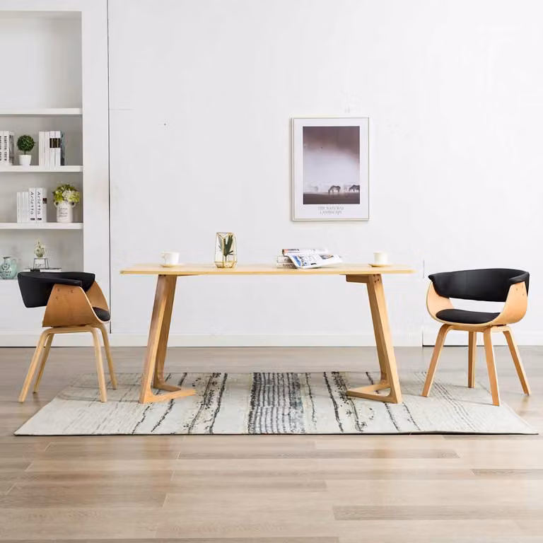 Set di 2 sedie da pranzo moderne vidaXL in legno curvato e similpelle nere e marroni