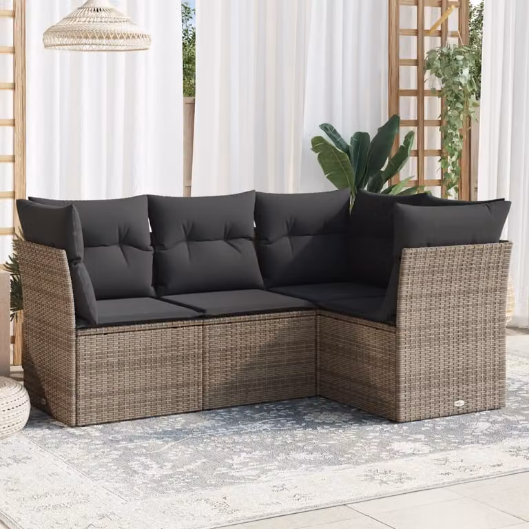 Set di Divani da Giardino vidaXL a Forma di L con Cuscini, Colore Grigio