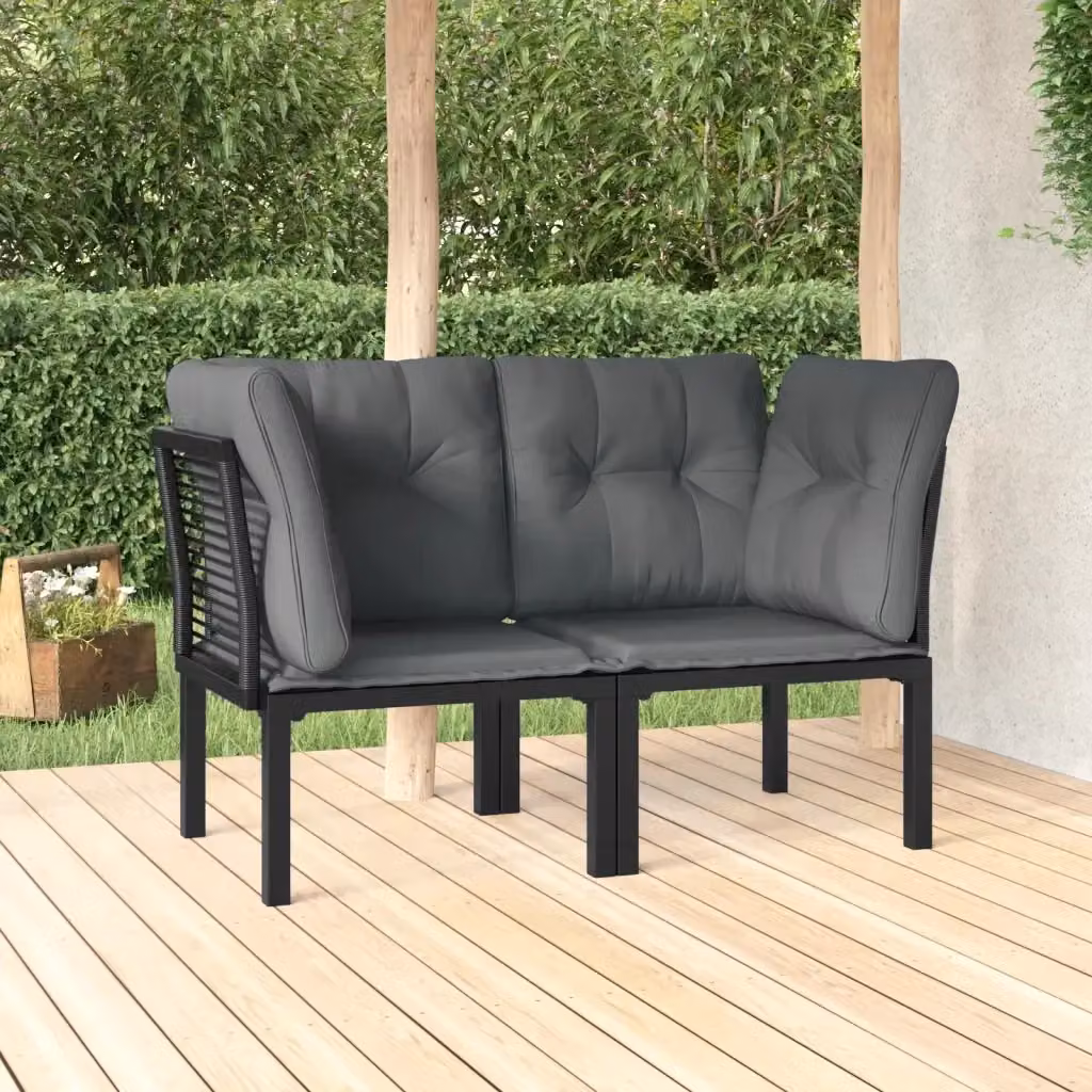 Poltrone Angolari da Giardino in Polyrattan con 2 Cuscini, Design Moderno, Nero e Grigio CFW5853569 – 2
