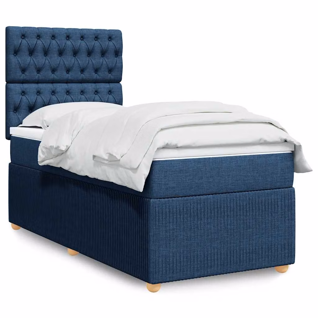 vidaXL Giroletto a Molle con Materasso Ibrido in Tessuto Blu e Bianco L 80 x P 200 cm