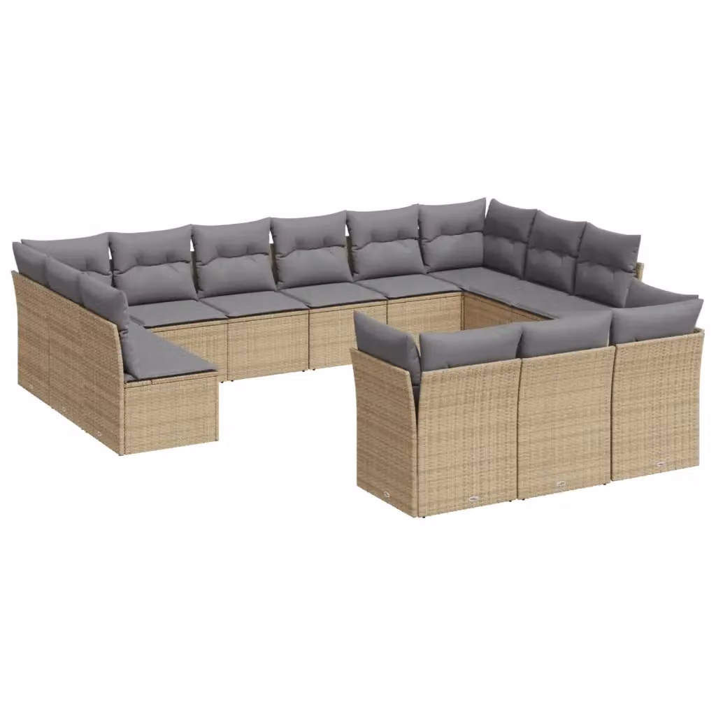 vidaXL Set Divano da Giardino 13 pz a forma di U in Polyrattan con Cuscini Beige e Grigio e Struttura in Acciaio – 2