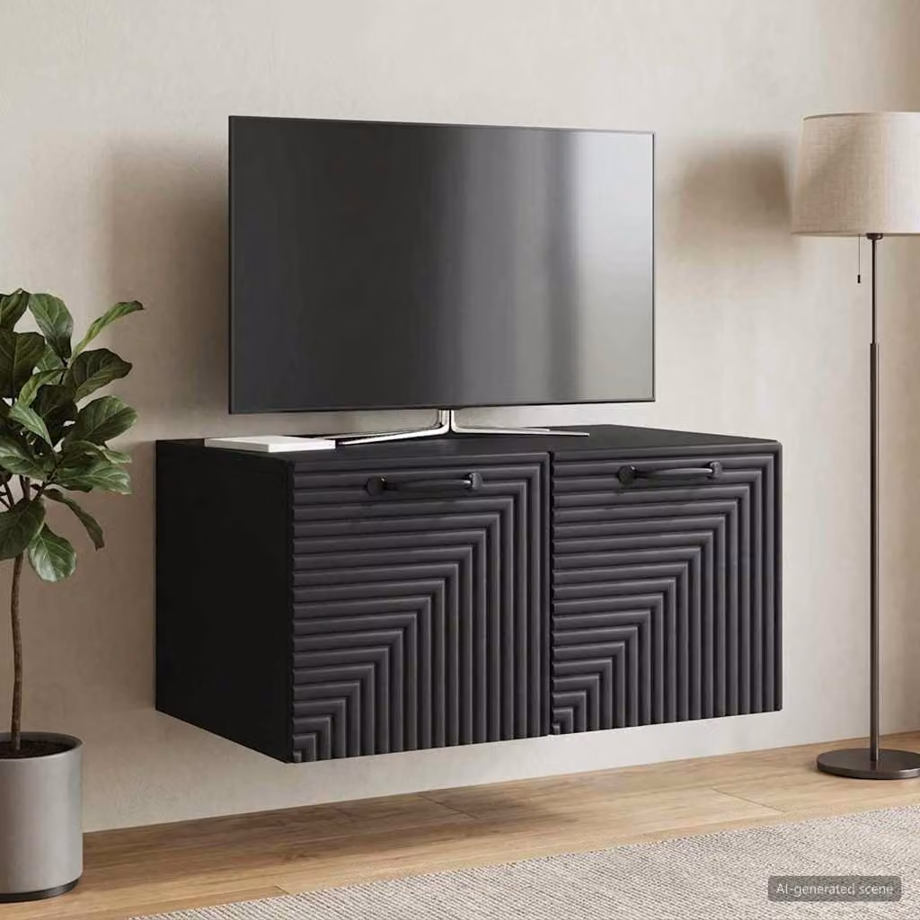 vidaXL Mobile Porta TV da Muro Moderno Nero in MDF L: 59,5 cm, P: 41 cm, H: 30 cm