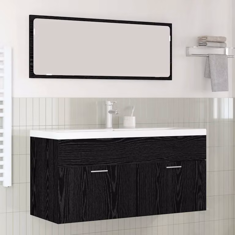 Mobile da bagno vidaXL in stile minimalista, colore nero e grigio, con ante a battente, L 100 x P 38,5 x H 46 cm