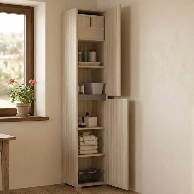 Armadio multiuso Daisuke DMORA con 2 ante e ripiani regolabili, colore beige, L: 45 cm, P: 37 cm, H: 195 cm – 1