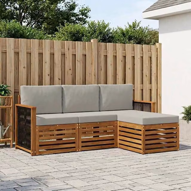 Set di divani da esterno 4 pz Naturale e Grigio Chiaro 3384202