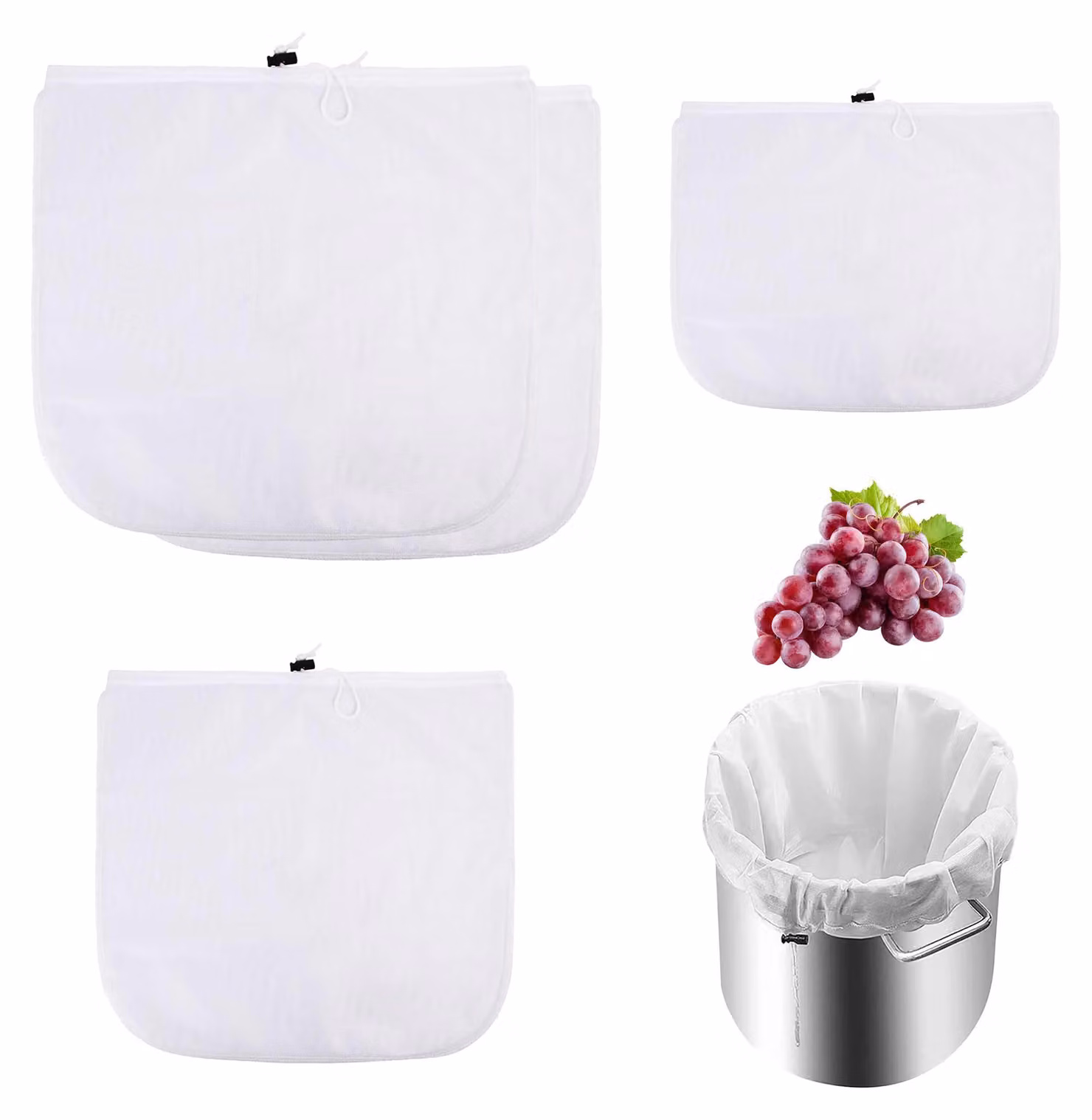 Set di sacchetti filtro per tè, 4 pezzi, 3 dimensioni, in nylon, riutilizzabili