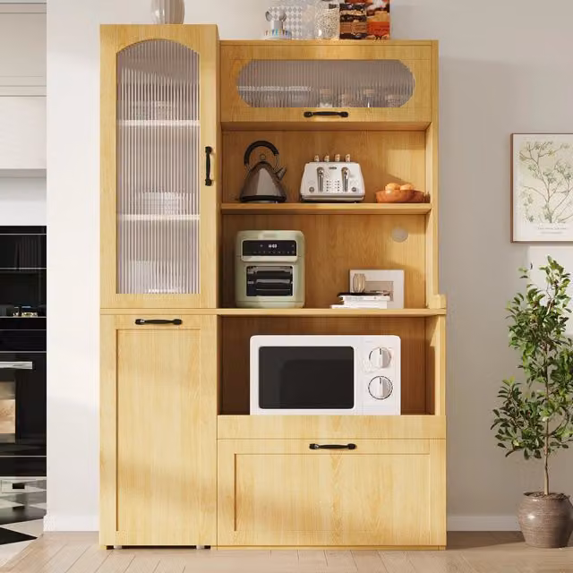 Highboard con Ripiani Regolabili, Cassetti e Vetro ¨C Xylo ¨C Naturale