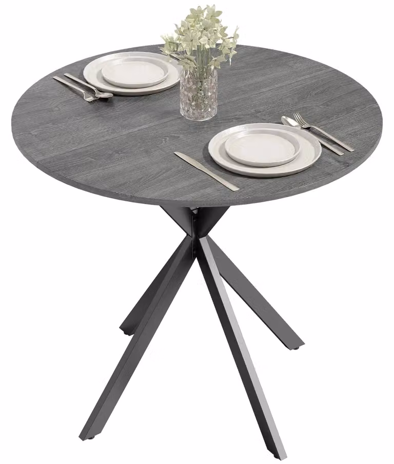 Tavolo rotondo da pranzo - Per 2 persone - Diametro 80 cm - Pannello di particelle truciolate - Struttura in metallo - Gambe dritte - Grigio