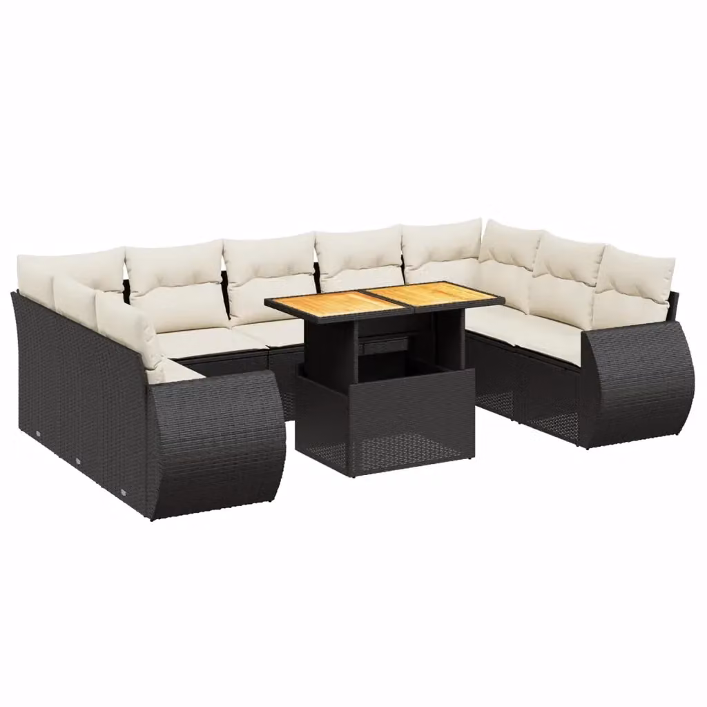 vidaXL Set Divani da Giardino a L 10 Pezzi con Cuscini e Tavolino, Polyrattan Nero e Acciaio Verniciato a Polvere – 2