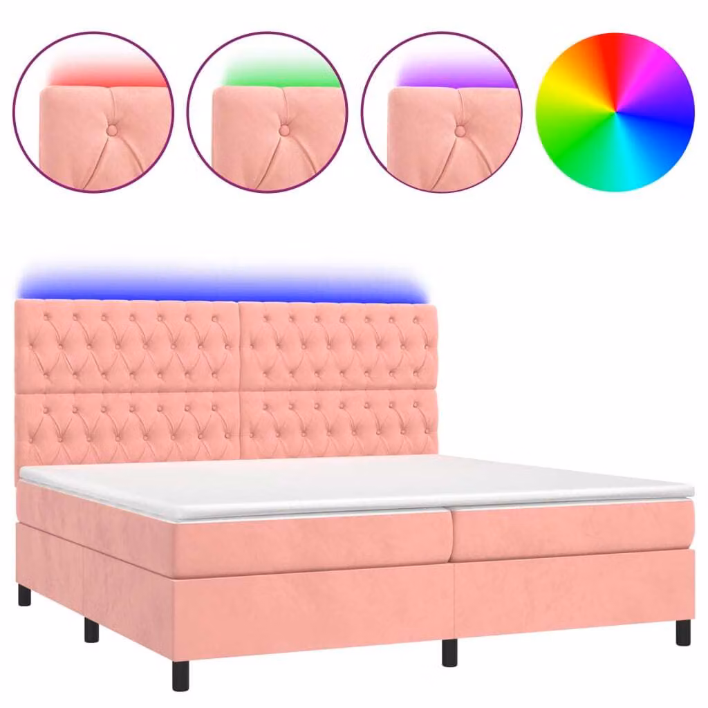 Letto a Molle con Materasso e LED Rosa 200x200 cm in Velluto
