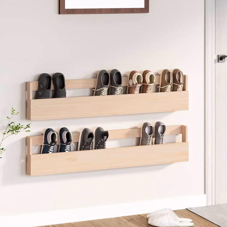 Set di 2 scarpiere da parete vidaXL in legno massello di pino rustico, colore marrone/beige, L 110 cm x P 23 cm x H 9 cm