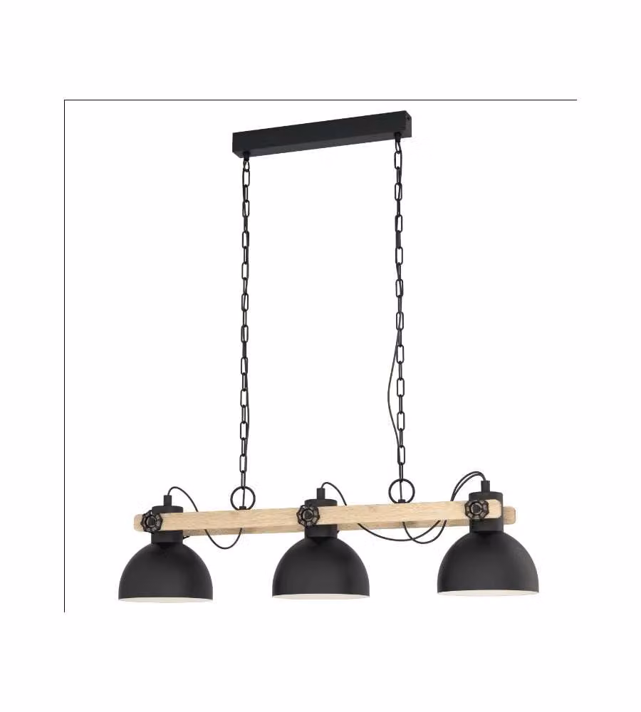 Eglo Lampada a Sospensione Lubenham 3 Luci Nero Marrone E27 90x20x110 cm