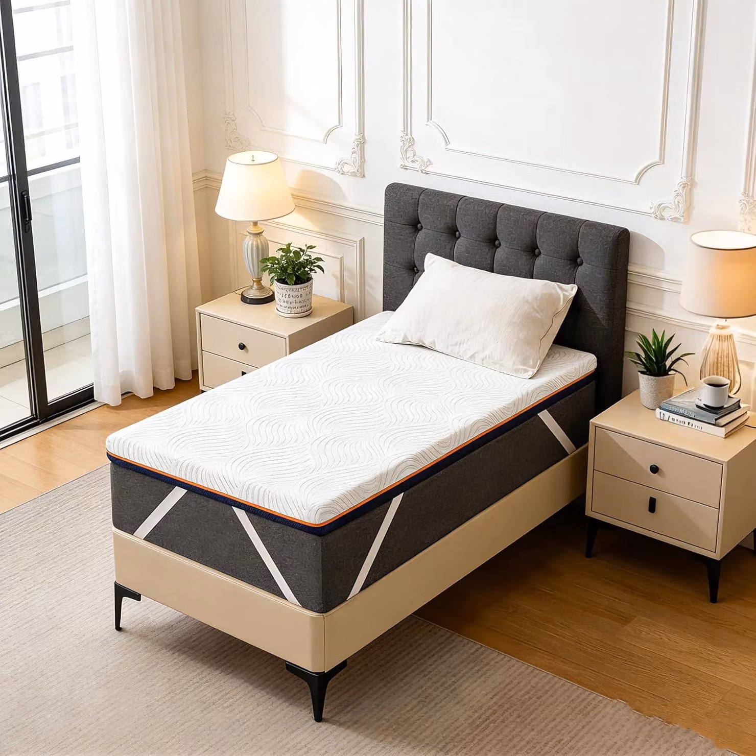 Topper Premium, 90 x 200 cm, altezza 7,5 cm, imbottitura in memory foam e schiuma fredda, ortopedico e traspirante,  Oeko-TEX®, rivestimento removibile, antiscivolo