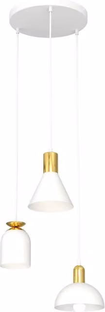 Lampadario a sospensione moderno Luceart-Classic con 3 luci in acciaio e paralumi a cono, disponibile in bianco e oro o nero