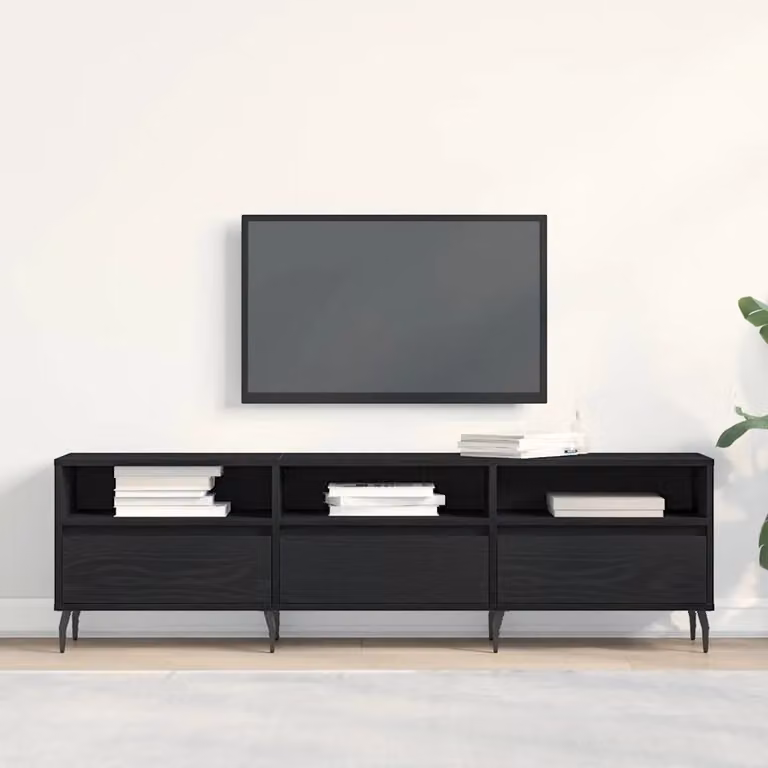 Mobile TV vidaXL moderno in legno ingegnerizzato e metallo, colore nero, L 150 cm x P 30 cm x H 44,5 cm
