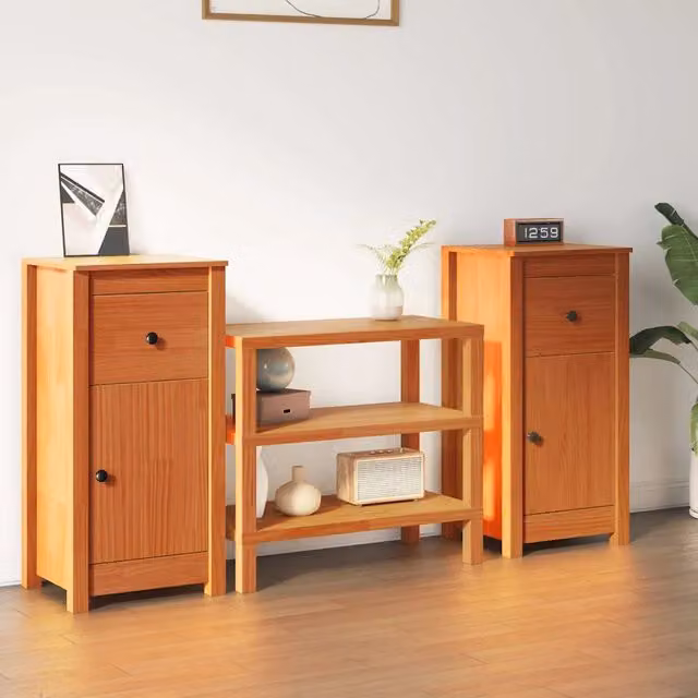 Set di 2 credenze vidaXL in pino massello marrone cerato L/P/H: 39 x 34,5 x 80 cm