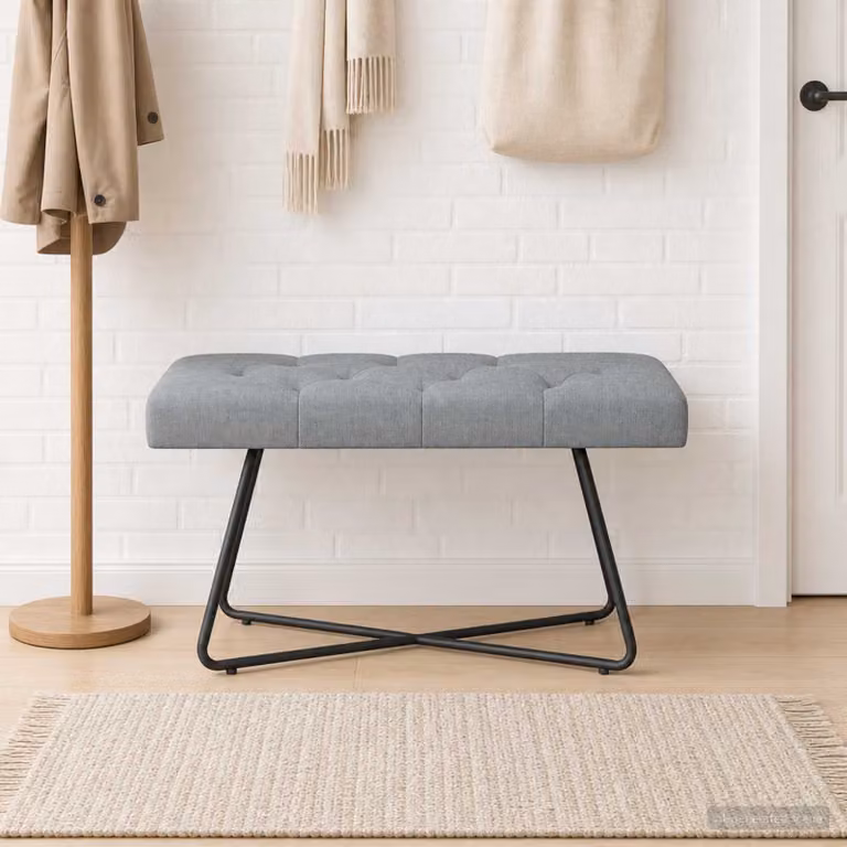 Panchina moderna vidaXL con bottoni imbottiti in tessuto grigio L: 80 cm, P: 40 cm, H: 46 cm