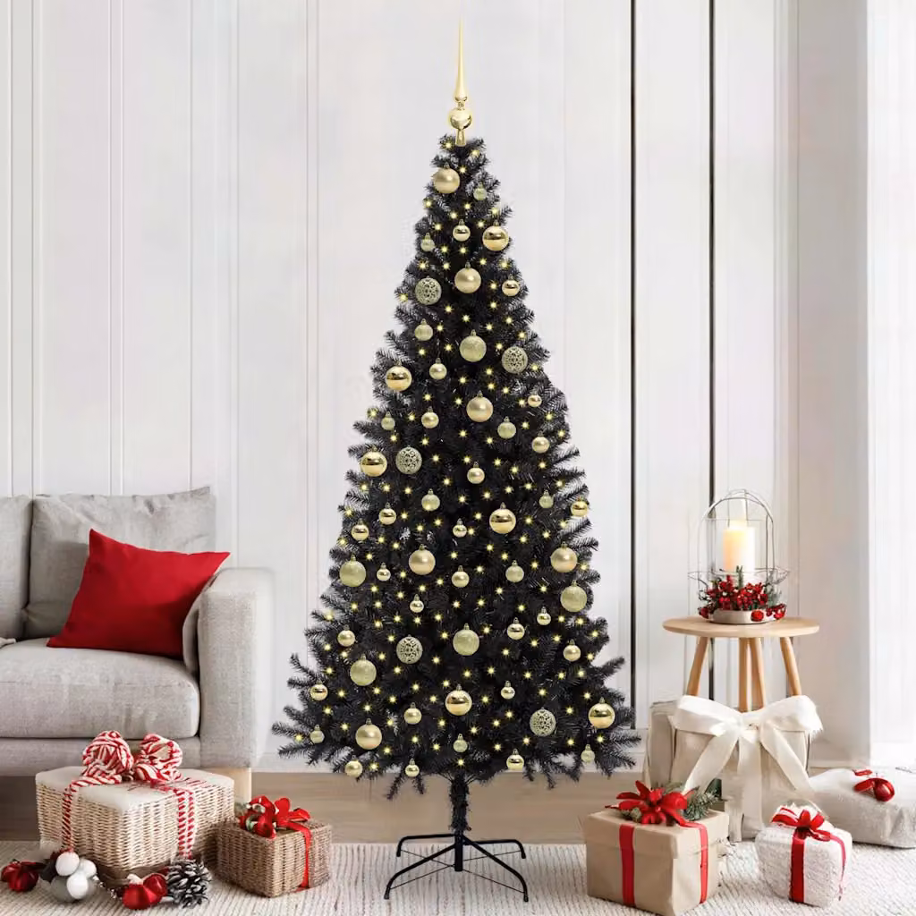 Albero di Natale moderno vidaXL nero con luci LED bianco caldo in PVC, Altezza: 210 cm