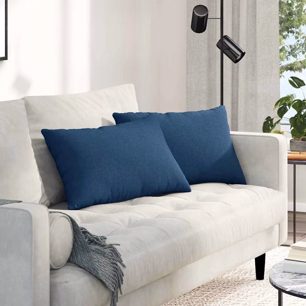 Set di 2 cuscini da divano vidaXL in tessuto blu con rivestimento rimovibile, L 60 cm x P 40 cm x H 40 cm