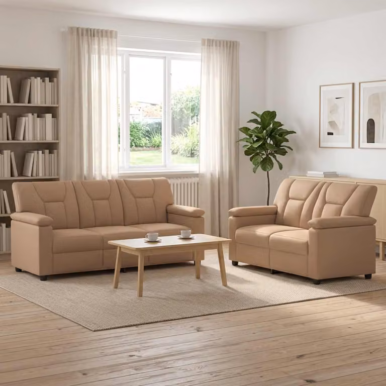 Set di 2 divani moderni vidaXL in similpelle color beige e marrone con struttura in metallo e coperture rimovibili