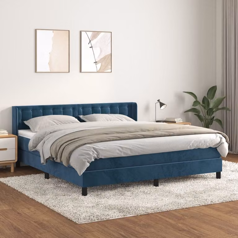 vidaXL Letto a molle con materasso blu scuro 160x200 cm in velluto - Letto a molle - Boxspringbetten - Bett - Schlafzimmermöbel
