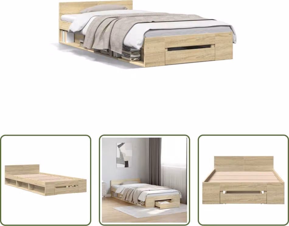 The Living Store Struttura letto con cassetto rovere Sonoma 90x190 cm Materiale legno