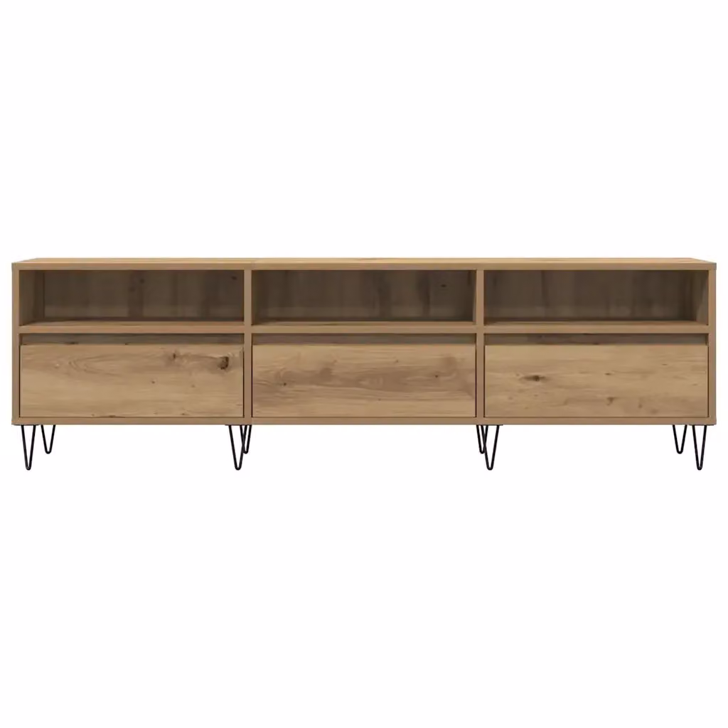 Mobile TV moderno in legno di rovere e metallo stile industrial marrone con ampio spazio contenitivo L: 150 cm, P: 30 cm, H: 44,5 cm – 2