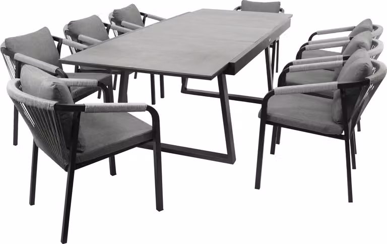 Set REIMS da 9 pezzi, alluminio + vetro + corda grigia