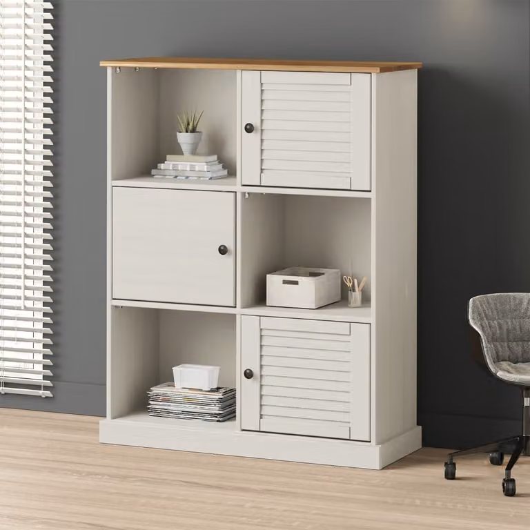 Libreria VIGO vidaXL in legno massello di pino bianco, stile rustico, L 90 cm x P 35 cm x H 114,5 cm