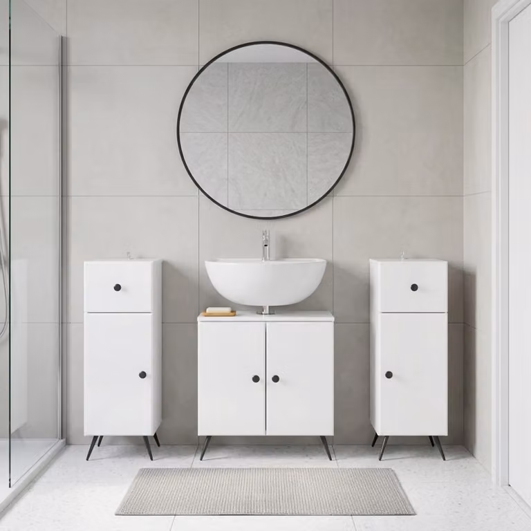 Set di mobili da bagno vidaXL BREDA in 3 pezzi Bianco Lucido